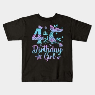 Mermaid Birthday Girl 4 Year Old Its My 4Th Bday Mermaid Kids T-Shirt